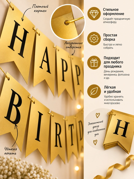 Гирлянда Happy Birthday баннер для украшения дня рождения, декор для праздника