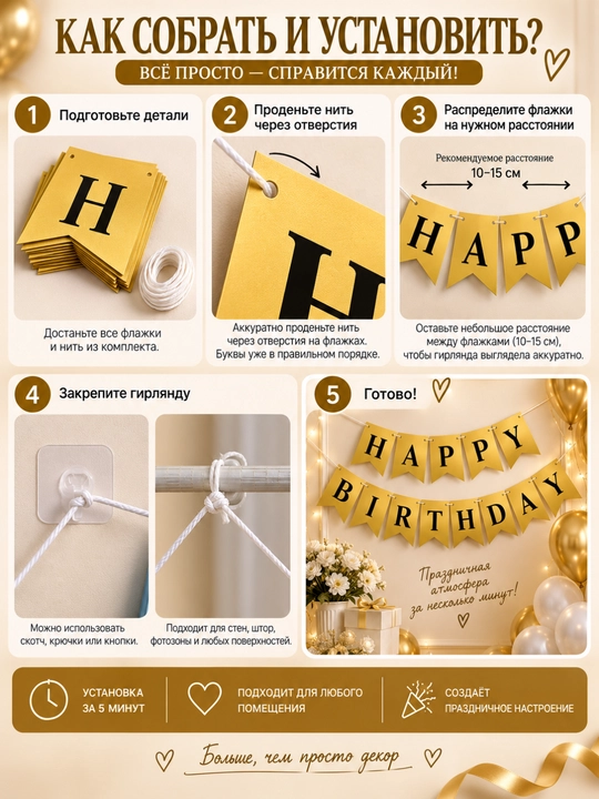 Гирлянда Happy Birthday баннер для украшения дня рождения, декор для праздника