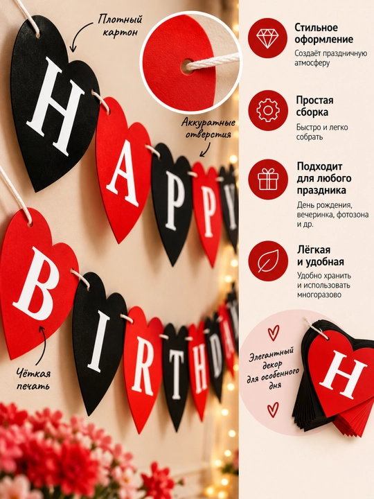 Гирлянда Happy Birthday баннер для украшения дня рождения, декор для праздника
