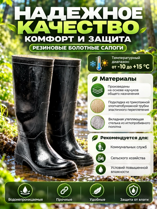 Сапоги резиновые, болотные, защита от воды, до бедра