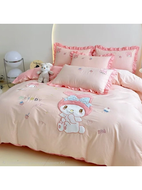 Комплект постельного белья Hello Kitty супер сатин вышивка Китай - 