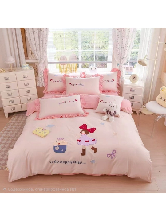 Комплект постельного белья Hello Kitty супер сатин вышивка Китай - 