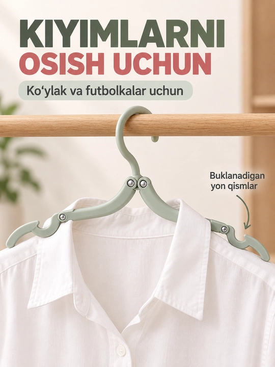 Buklanadigan kiyim ilgichi, uy va sayohat uchun, kengligi 40 sm