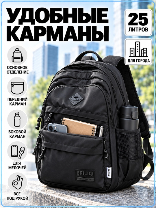 Рюкзак тканевый, унисекс, с карманом антивор, BAILIQI