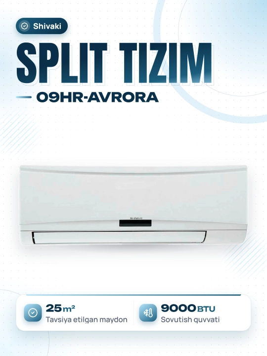 Devorga o'rnatilgan konditsioner Shivaki 09HR-AVRORA - 