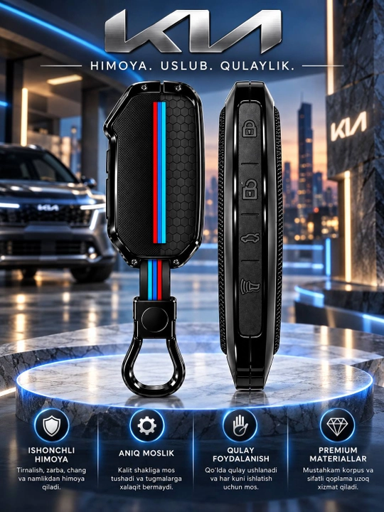 Kia K5 kaliti uchun sport uslubidagi silikon chexol, karabinli - 