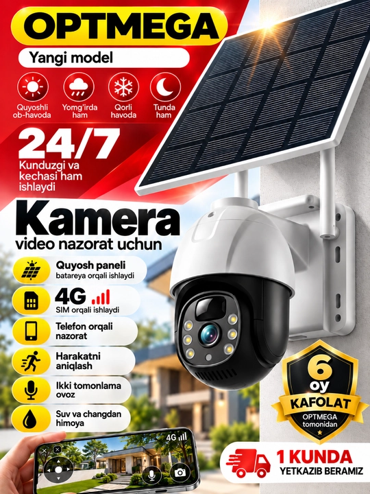 Kamera video kuzatuv quyosh panelli (sim kartali) 4G FULL HD sd kard - 