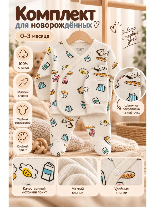 Tiffany Baby Breakfast bolalar uchun oziq-ovqat naqshli 3 qismli to‘plam - 