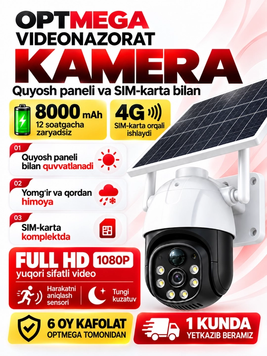 Kamera video kuzatuv quyosh panelli (sim kartali) 4G FULL HD sd kard - 