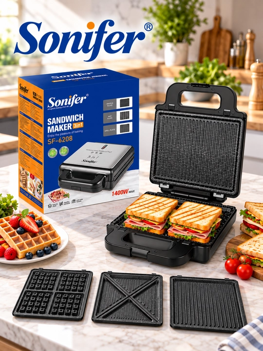Sonifer SF-6208 3 in 1 sendvich tayyorlagich, vafelnitsa va elektr gril