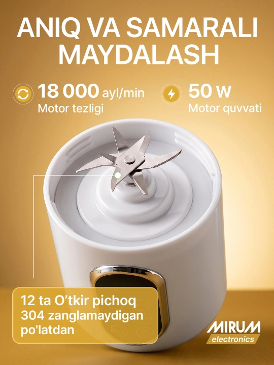 Simsiz mini blender 530 ml, smuzi va kokteyllar uchun kichkina blender