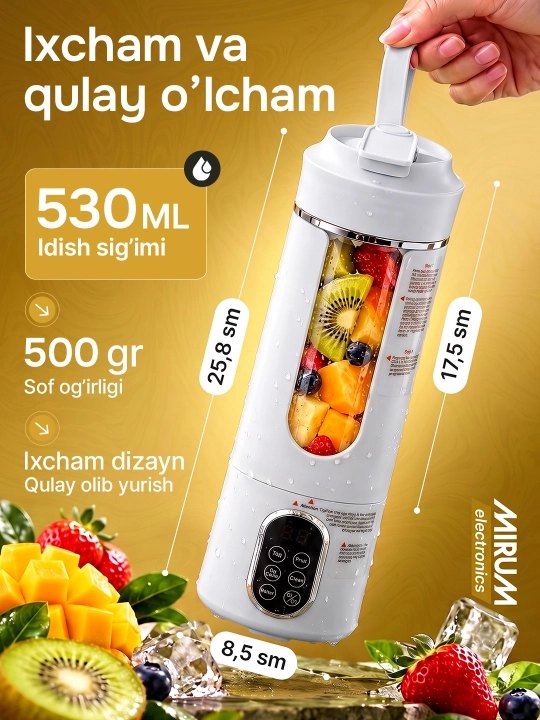 Simsiz mini blender 530 ml, smuzi va kokteyllar uchun kichkina blender