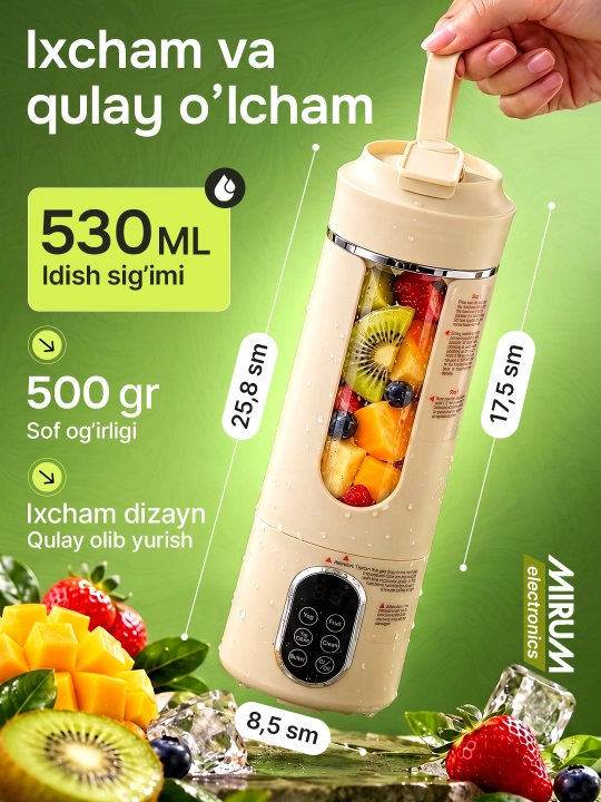 Simsiz mini blender 530 ml, smuzi va kokteyllar uchun kichkina blender
