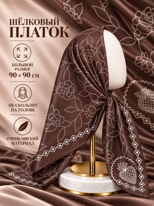 Платок для женщин и девочек, на голову, 90 x 90 см - 