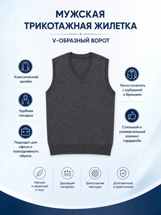 Мужская безрукавка, жилет-джемпер, жилетка трикотажная - 