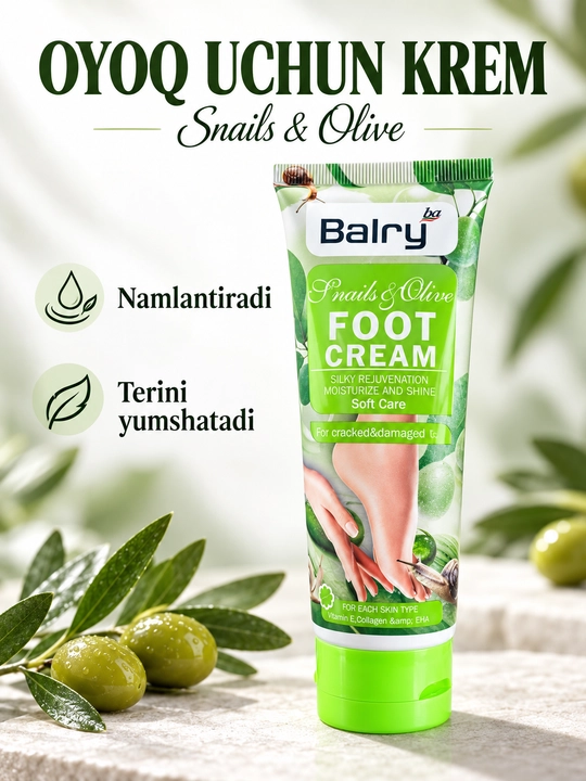 Oyoq va tovon uchun namlantiruvchi krem Balry Snails & Olive - 