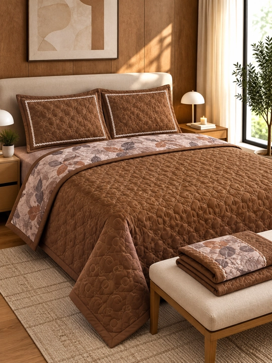 Двуспальный комплект, стеганое покрывало, простыня и наволочки - 