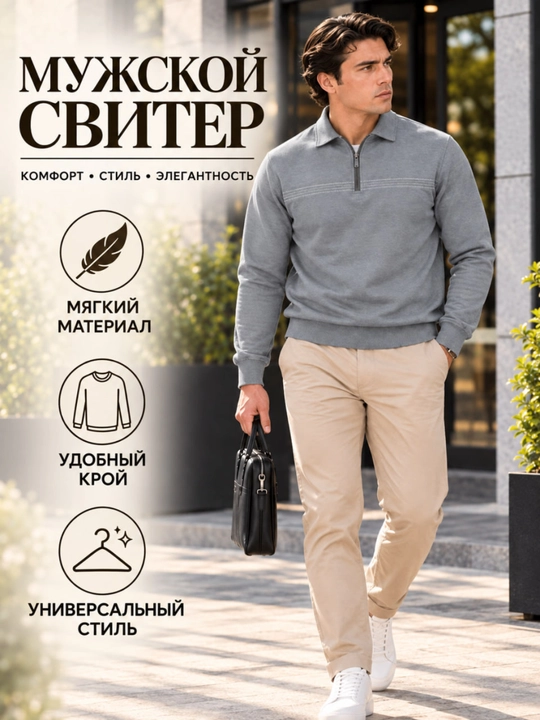 Мужская финка, свитер с короткой молнией и воротником, современный классический трикотаж