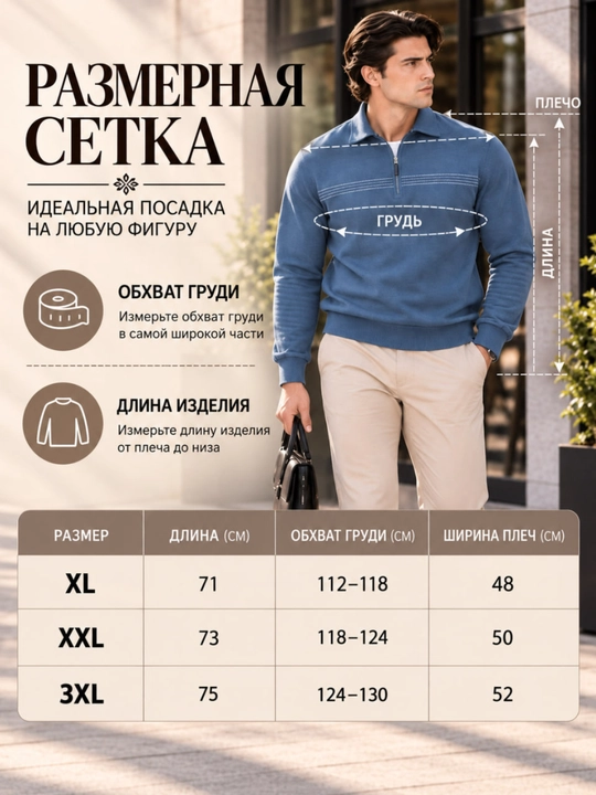 Мужская финка, свитер с короткой молнией и воротником, современный классический трикотаж - 