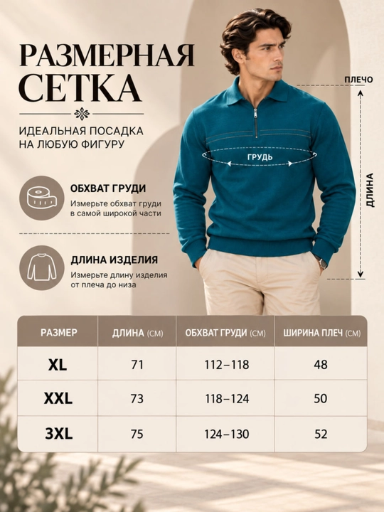 Мужская финка, свитер с короткой молнией и воротником, современный классический трикотаж - 