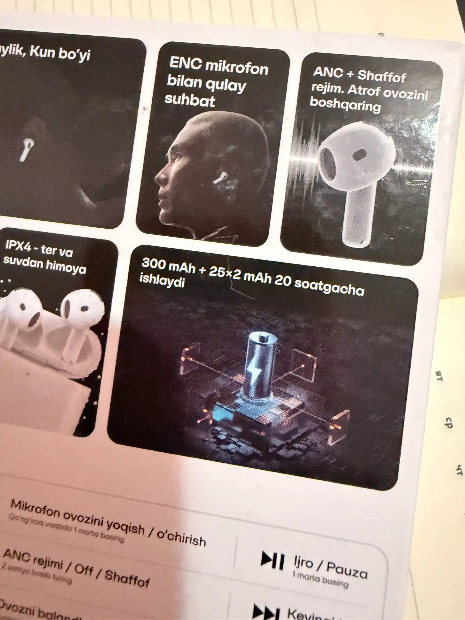 ShopLand Pods 4 ANC + ENC simsiz quloqchinlar, vakuumsiz, mikrofonli, iPhone va Android