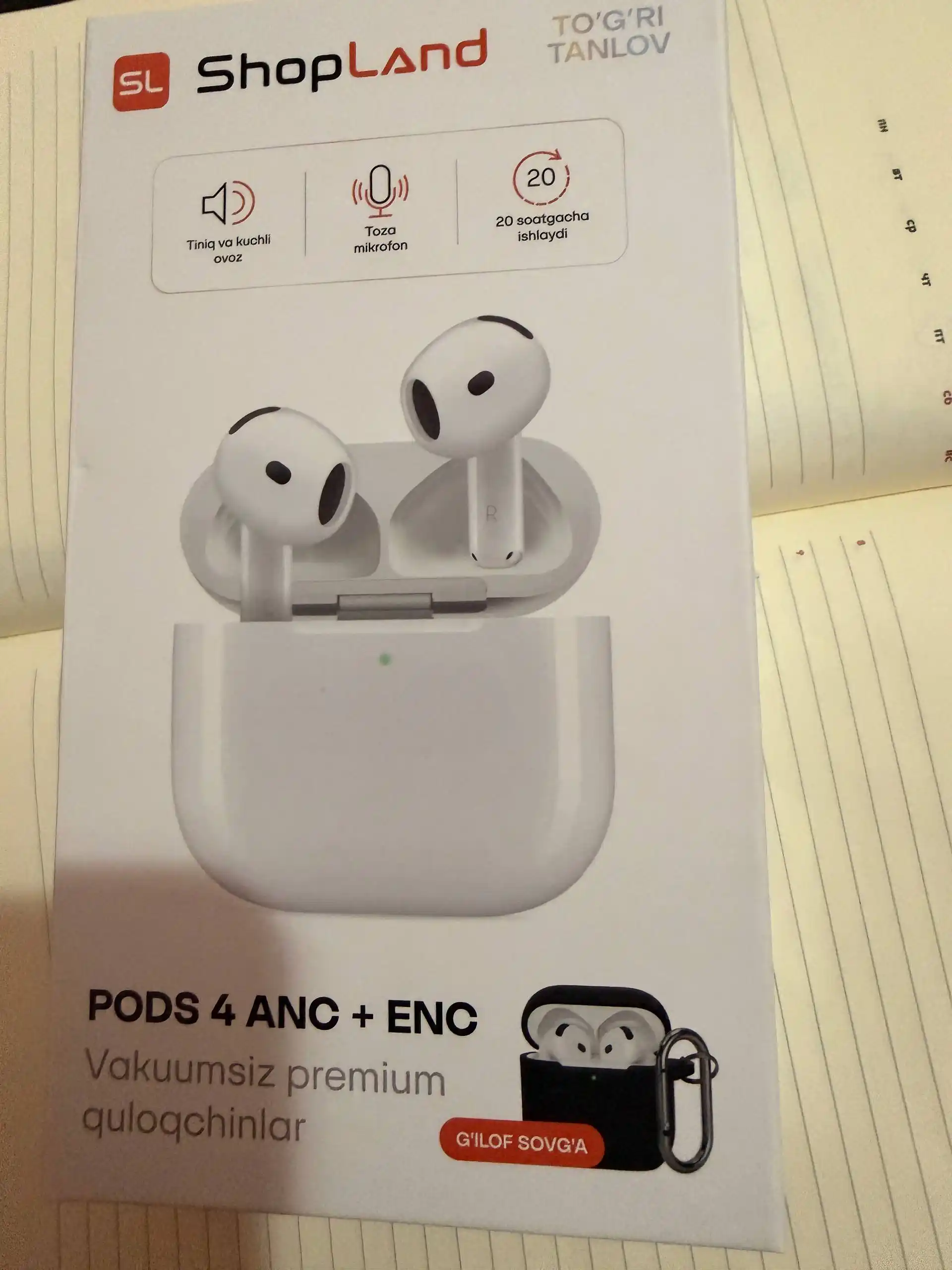 ShopLand Pods 4 ANC + ENC simsiz quloqchinlar, vakuumsiz, mikrofonli, iPhone va Android