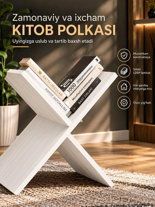 X shaklidagi LDSP laminat podstavka, kitob javoni, X oyoqli kitob yulduzi