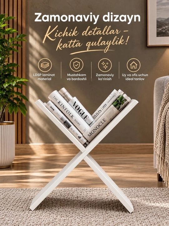 X shaklidagi LDSP laminat podstavka, kitob javoni, X oyoqli kitob yulduzi