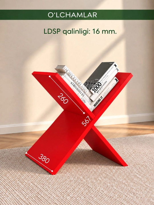 X shaklidagi LDSP laminat podstavka, kitob javoni, X oyoqli kitob yulduzi