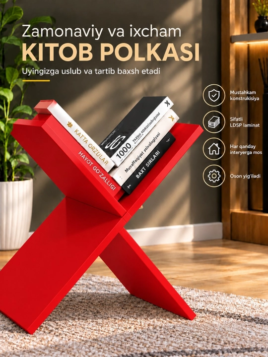 X shaklidagi LDSP laminat podstavka, kitob javoni, X oyoqli kitob yulduzi