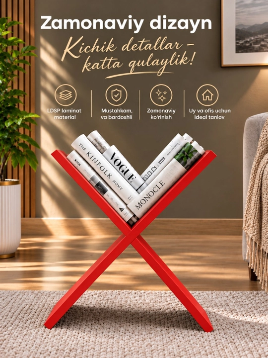 X shaklidagi LDSP laminat podstavka, kitob javoni, X oyoqli kitob yulduzi