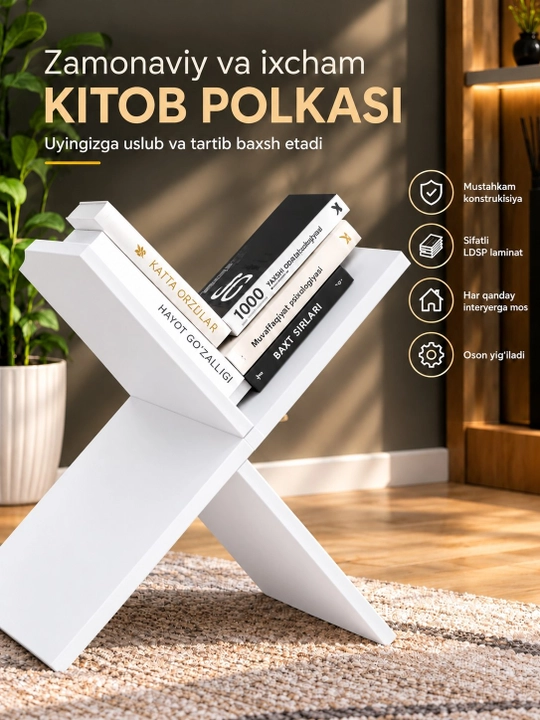 X shaklidagi LDSP laminat podstavka, kitob javoni, X oyoqli kitob yulduzi
