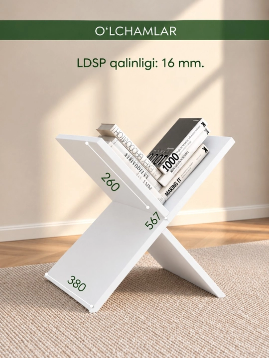 X shaklidagi LDSP laminat podstavka, kitob javoni, X oyoqli kitob yulduzi