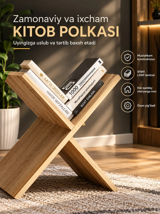X shaklidagi LDSP laminat podstavka, kitob javoni, X oyoqli kitob yulduzi
