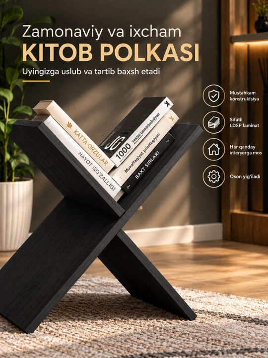 X shaklidagi LDSP laminat podstavka, kitob javoni, X oyoqli kitob yulduzi