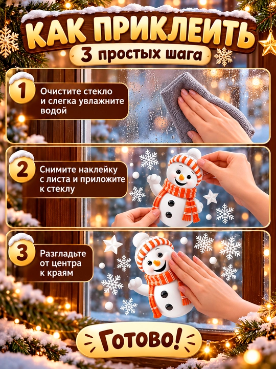 Yangi yil uchun derazaga statik ikki tomonlama nakleykalar to‘plami Ded Moroz, qor parcha