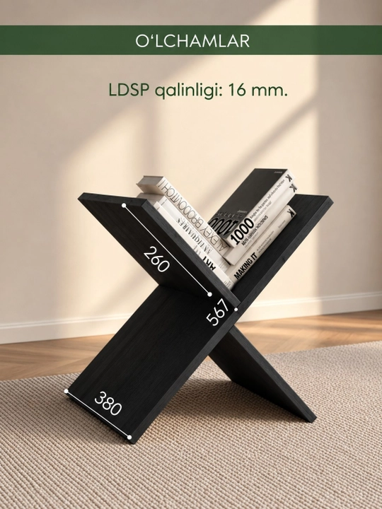 X shaklidagi LDSP laminat podstavka, kitob javoni, X oyoqli kitob yulduzi