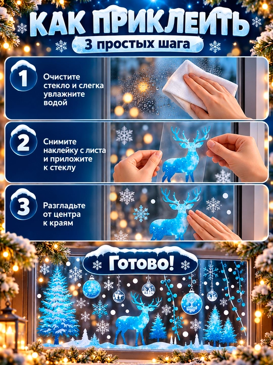 Yangi yil uchun derazaga statik ikki tomonlama nakleykalar to‘plami Ded Moroz, qor parcha
