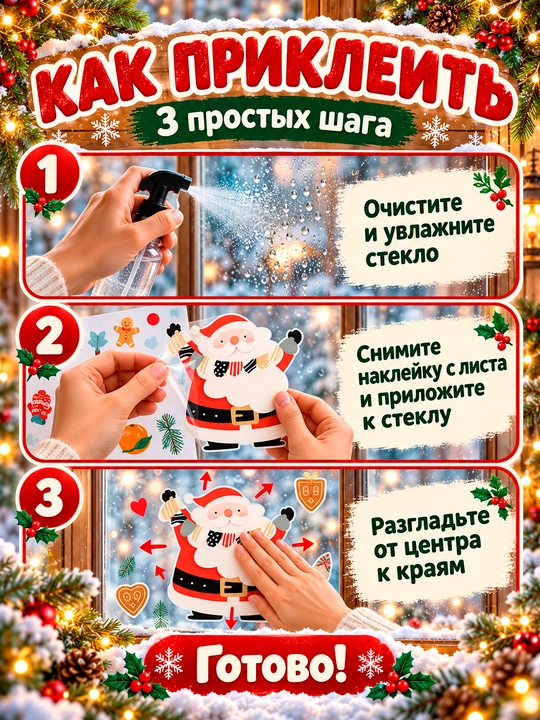 Yangi yil uchun derazaga statik ikki tomonlama nakleykalar to‘plami Ded Moroz, qor parcha