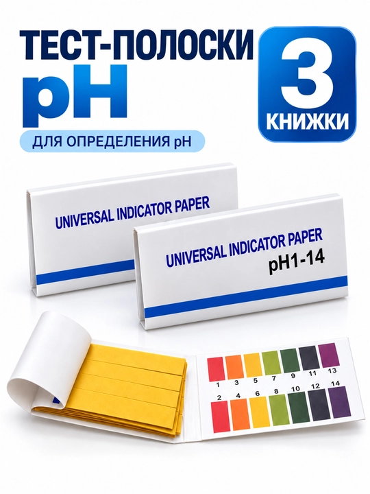 PH 1-14 bo‘lgan test-tasmalar, lakmusli indikator qog‘ozi, 80 tasmali 3 dona