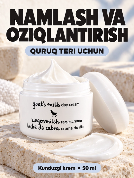 Namlantiruvchi yuz kremi Ziaja echki sutli, kunduzgi, quruq va yetuk teri uchun, 50 ml - 