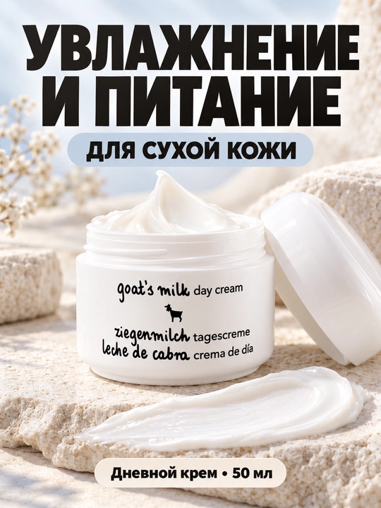 Namlantiruvchi yuz kremi Ziaja echki sutli, kunduzgi, quruq va yetuk teri uchun, 50 ml