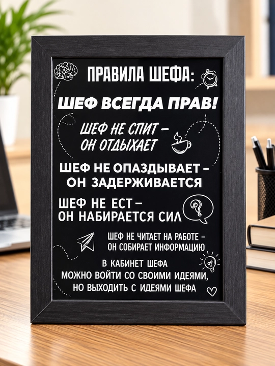 Постер «Правила шефа» в рамке, подарок начальнику, декор для офиса - 