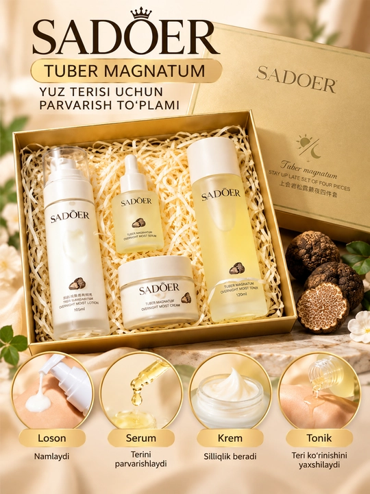 SADOER Tuber Magnatum — увлажняющий набор для ухода за лицом, 4 предмета - 