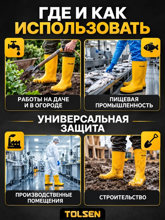 Резиновые сапоги водонепроницаемые TOLSEN 45125