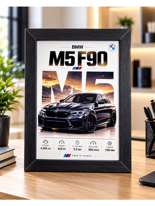 Постер BMW M5 F90 в рамке, картина с автомобилем, подарок автолюбителю - 