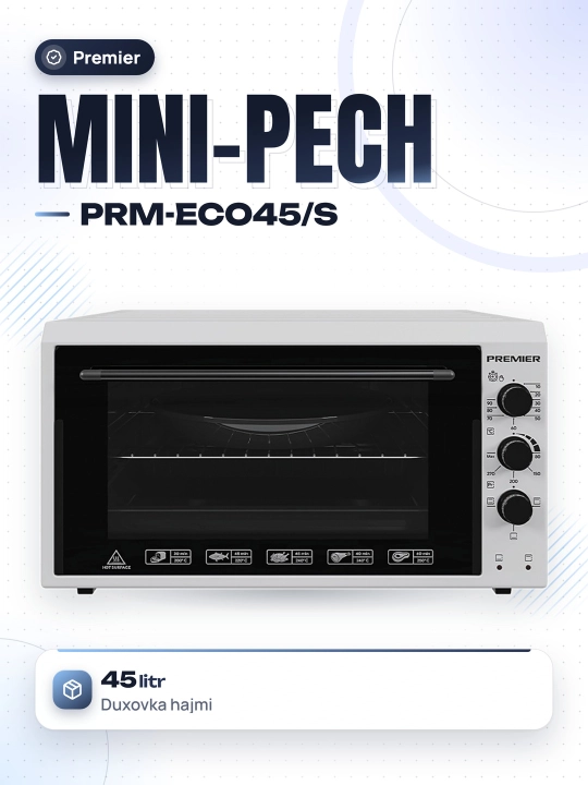 Мини-печь Premier PRM-ECO45, термостойким стеклом, 45 л