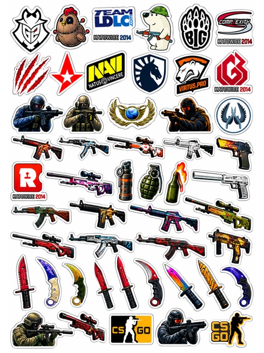Набор игровых стикеров CS — наклейки для ноутбука, телефона и гаджетов  Counter-Strike - 