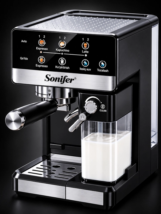 Sonifer Espresso Qahva Mashinasi 20 Bar 1 8 L Avtomatik Sut Ko‘pirtirgich