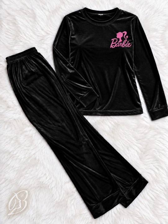 Ayollar pijamasi, ayollar villur pijamasi Barbie, Chanel printlari bilan, 2 ta 1 da - 